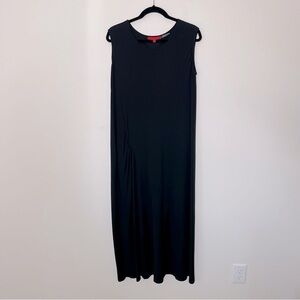 SHAMASK Black Side Gathered Sleeveless Sheath Dress minimalist haute couture